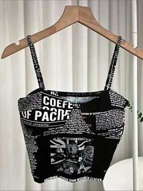 Black Text-Print Spaghetti Strap Crop Camisole